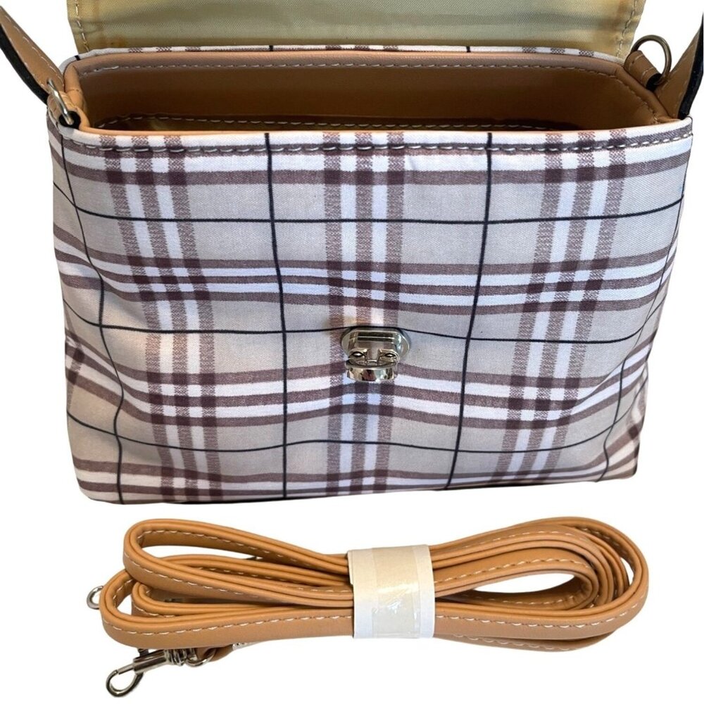 Crossbody Purse Shoulder Strap Adjustable Brown Plaid Satchel Organizer Handbag